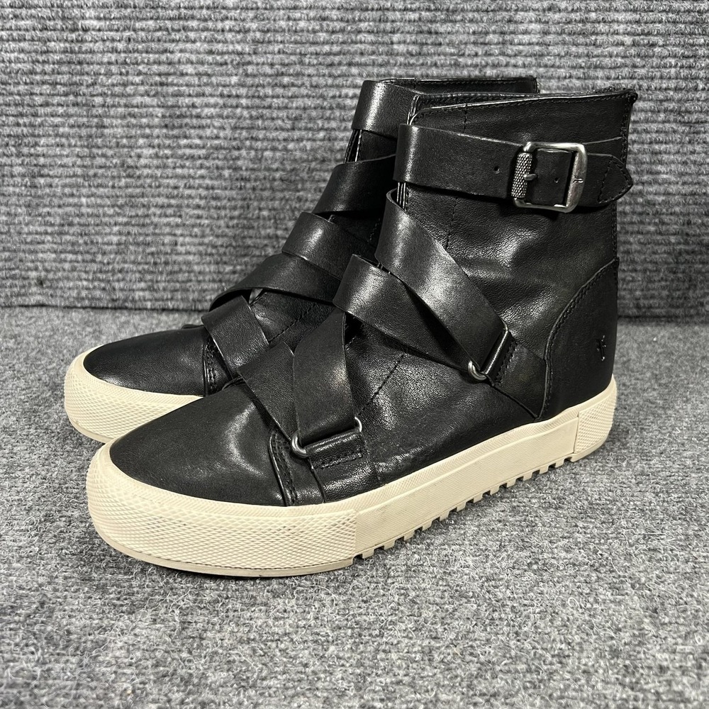 Frye Shoes Mens Size 9 Black Leather High Top Strap Buckle Zip Casual Sneakers